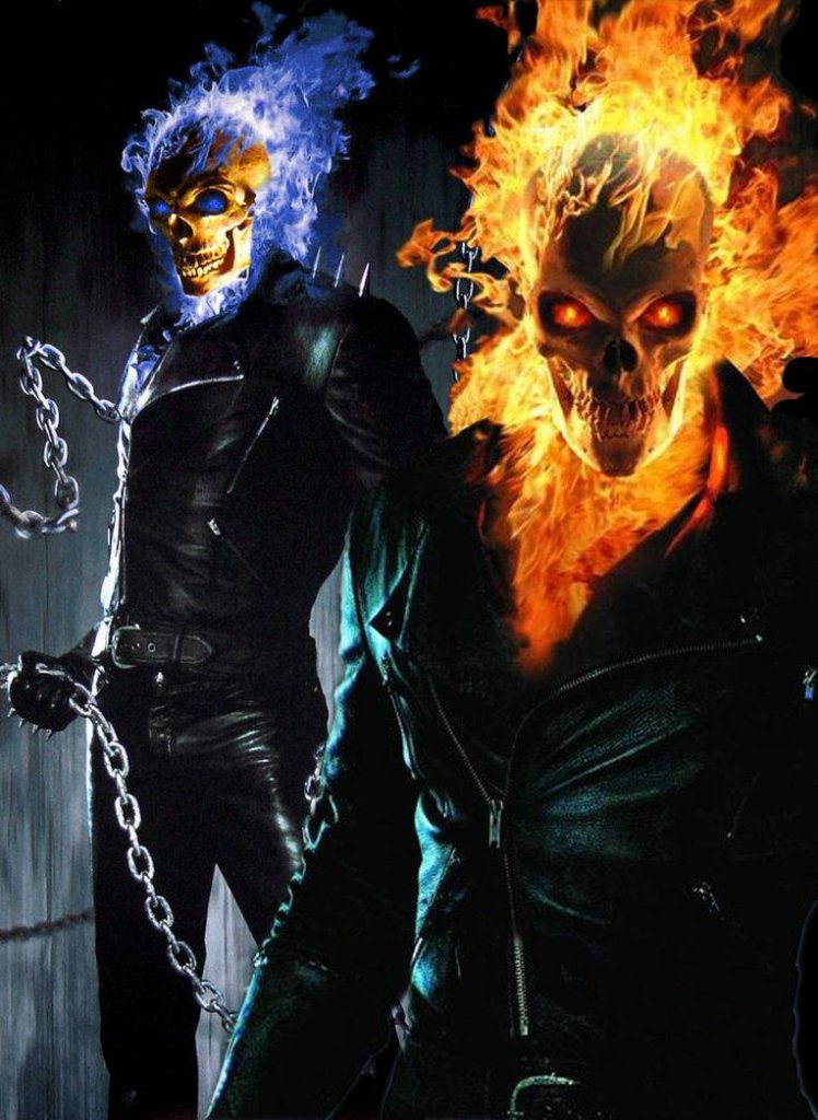 Ghost Rider wallpaper with two flames one orange one blue black leather supernatural Marvel art