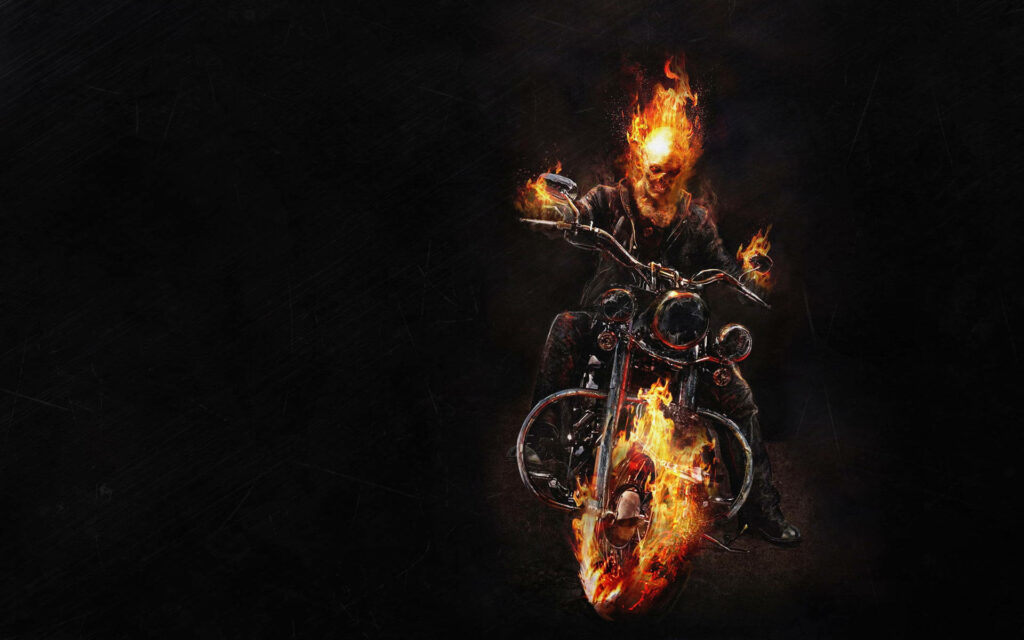 Riding the Flames: A Stylish Ghost Rider Skeleton Desktop Wallpaper