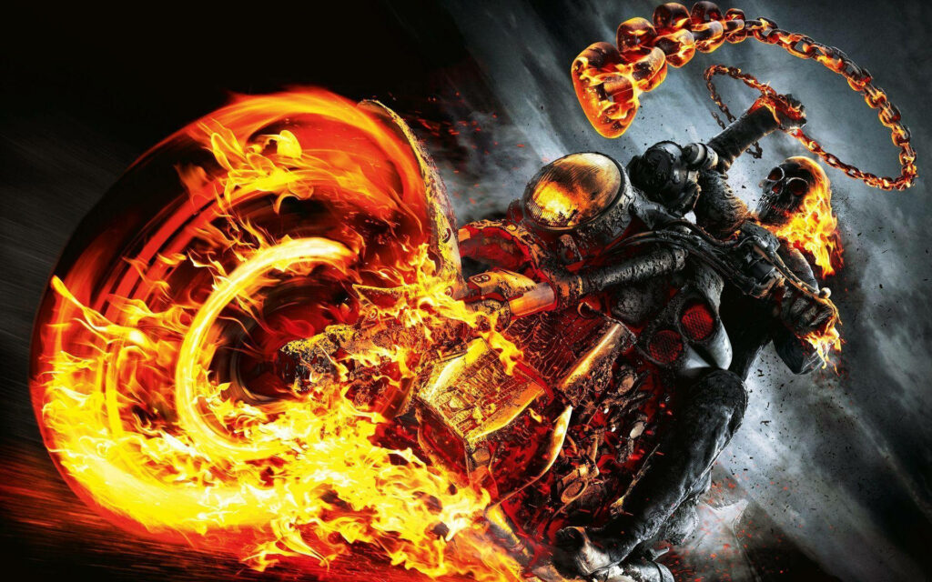 The Inferno Rider: A Blazing Motorcycle Wallpaper of Ghost Rider Unleashed