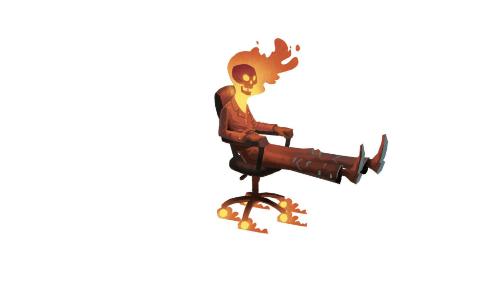Flaming Workspace: A Ghost Rider Skeleton Takes Over Your Desktop Wallpaper