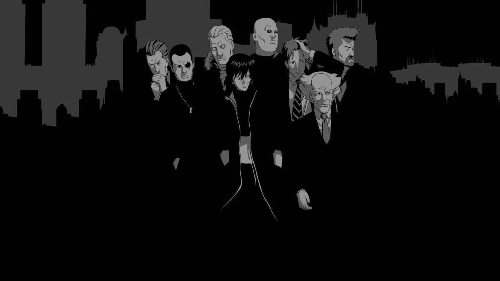 Ghost in the Shell Public Security Section 9 team minimalist black and white anime wallpaper