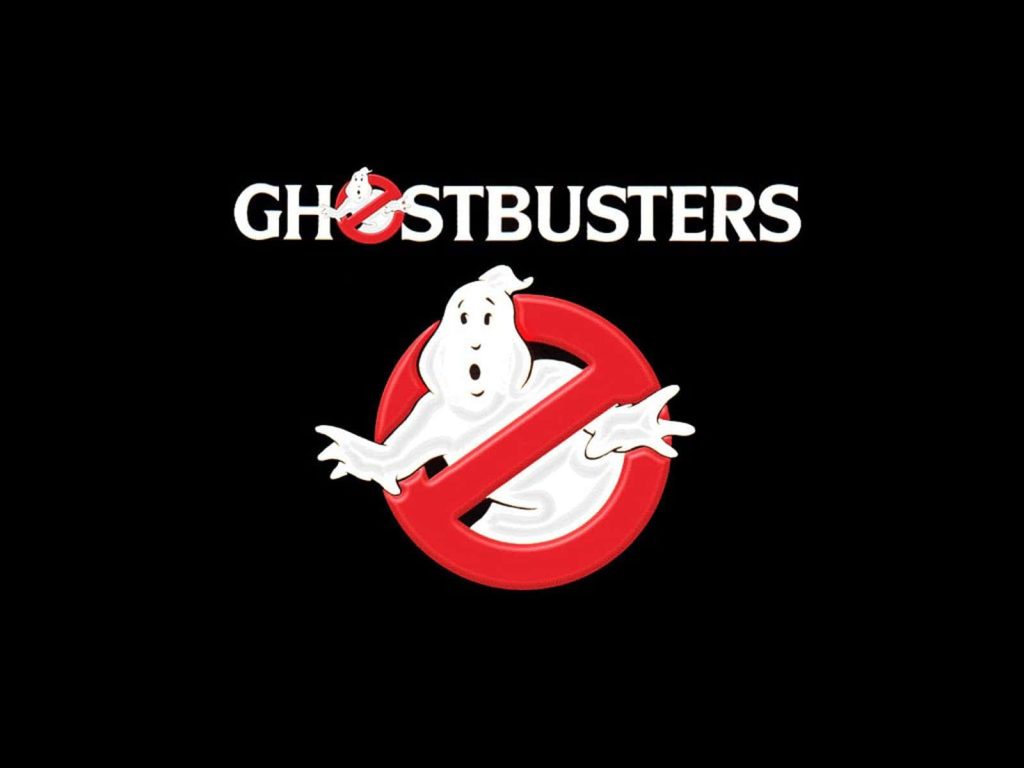 Ghostbusters wallpaper with iconic No-Ghost logo and Mooglie spirit on black background