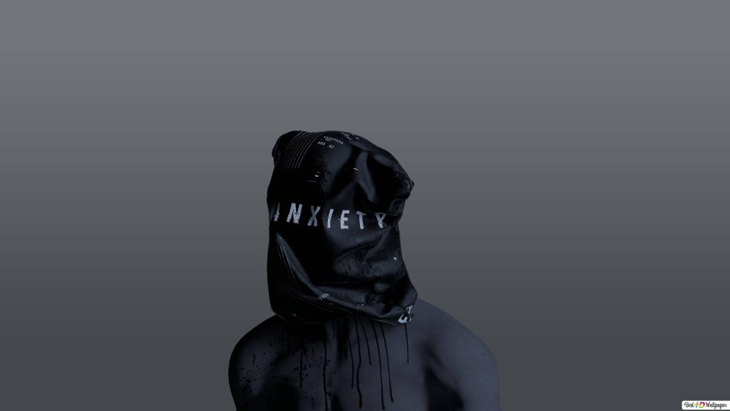 Ghostemane in black anxiety mask dark 3D CGI wallpaper with dripping ink effect minimalist design