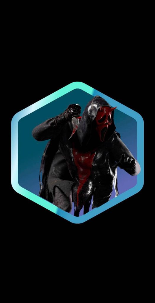 Ghostface Devil variant with red mask bloodied blade glowing hex frame dark horror wallpaper