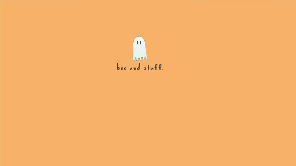 Whimsical Ghostly Delight: Minimalistic Aesthetics with 'Boo' and More, Against Vibrant Orange Background Wallpaper