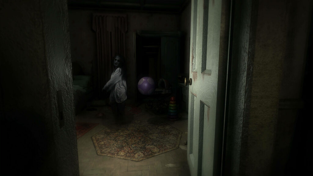 Ghostly girl illuminated by candle in dark room creating chilling haunting ghost wallpaper background