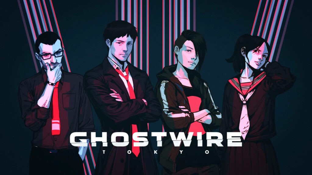 Ghostwire Tokyo wallpaper with enigmatic human enemies glowing neon dark background mystery