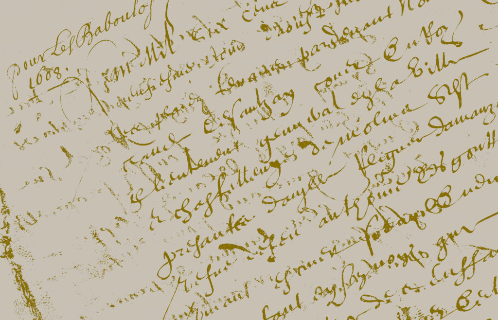 Gilded Elegance: Gold Ink Script Shimmers on Off-White Wallpaper