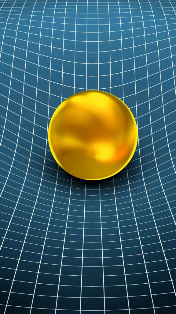 Golden Sphere on Blue Grid Surface: Futuristic Phone Concept Wallpaper