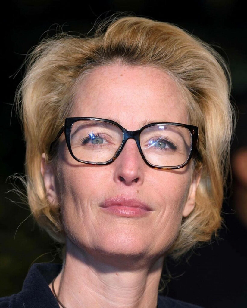 Gillian Anderson confident expression wallpaper showcasing iconic actress and writer style background