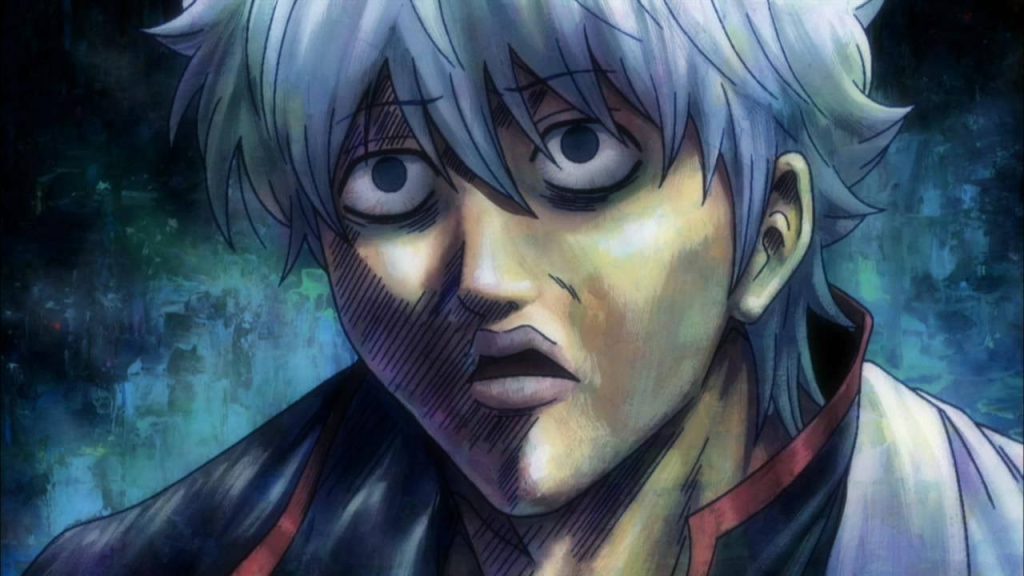 Gintoki Sakata close-up with terrified face moody lighting Gintama anime wallpaper background