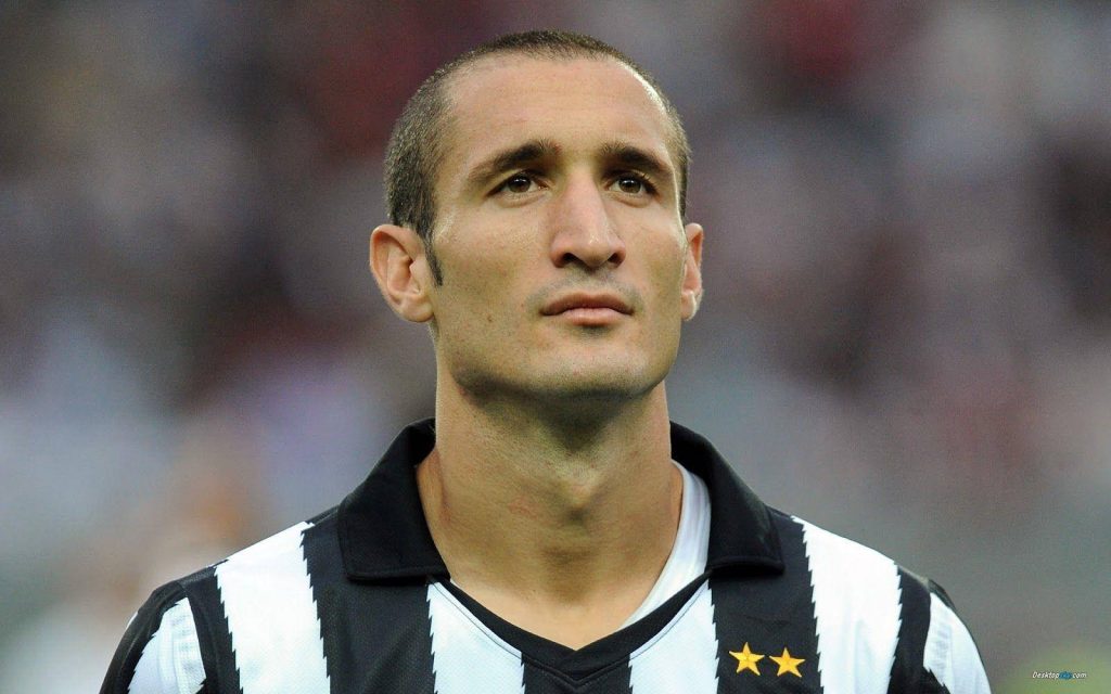 Giorgio Chiellini Juventus jersey focused portrait blurred stadium background football wallpaper