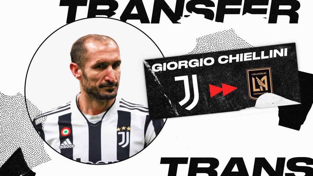 Digital wallpaper of soccer legend Giorgio Chiellini in Juventus kit showing transfer to LAFC