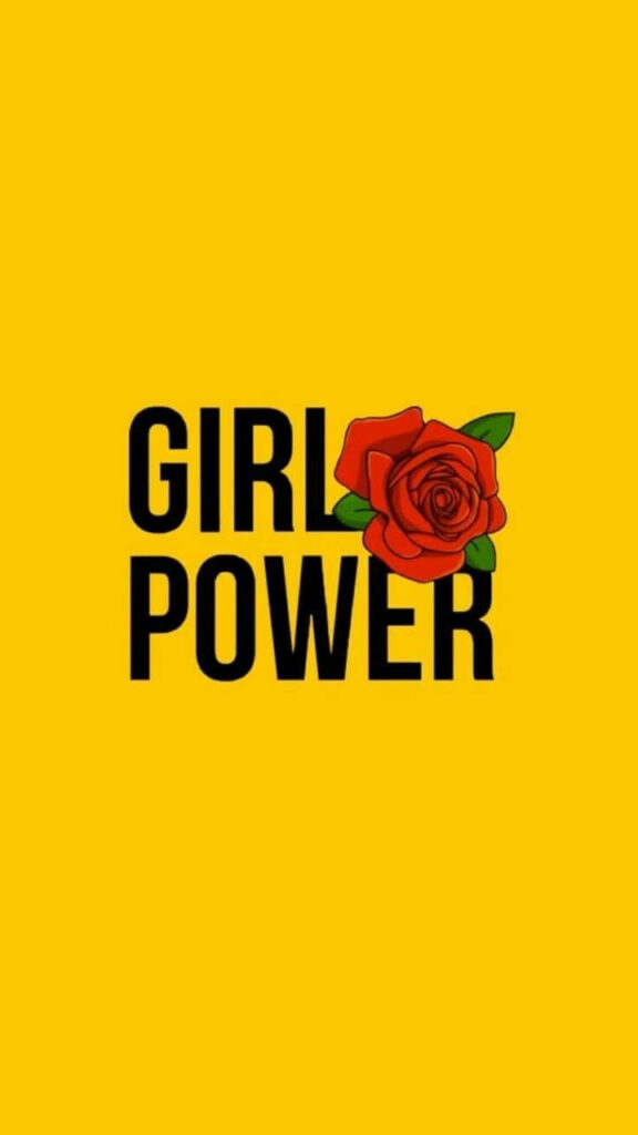 Girl Power Wallpaper: Bold Text & Red Rose on Vibrant Yellow Background