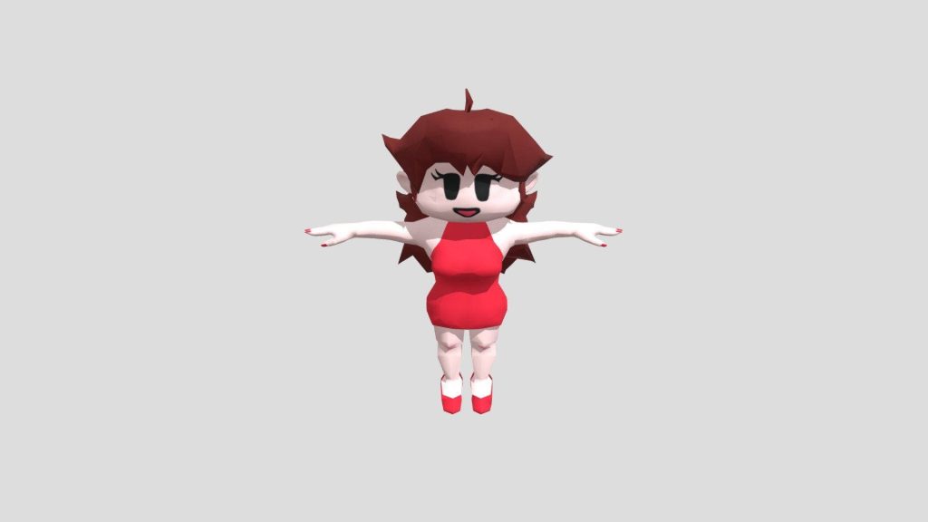 3D low-poly Girlfriend from Friday Night Funkin in T-pose on neutral grey backdrop wallpaper