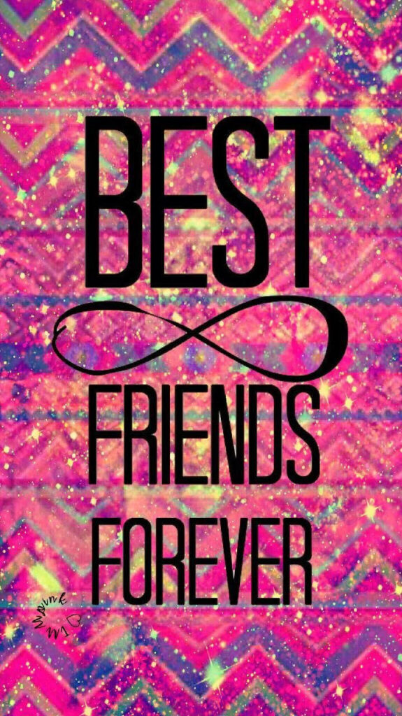 Bright Best Friends Forever wallpaper with glittery pink chevron and bold infinity symbol