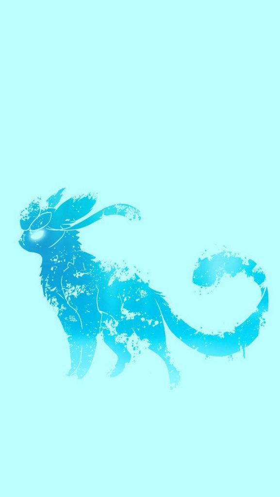 Glaceon blue ink splatter silhouette wintery wallpaper on light cyan background mobile screen