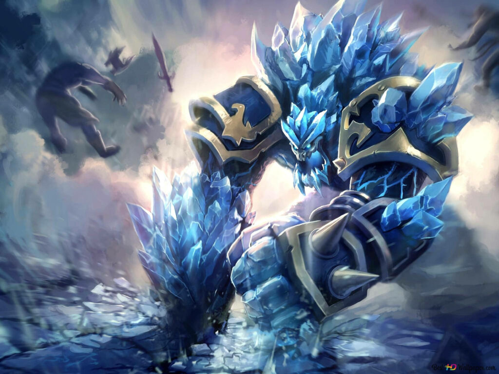 Frozen Force: Embracing Glacial Malphite in a Dazzling League of Legends Backdrop Wallpaper