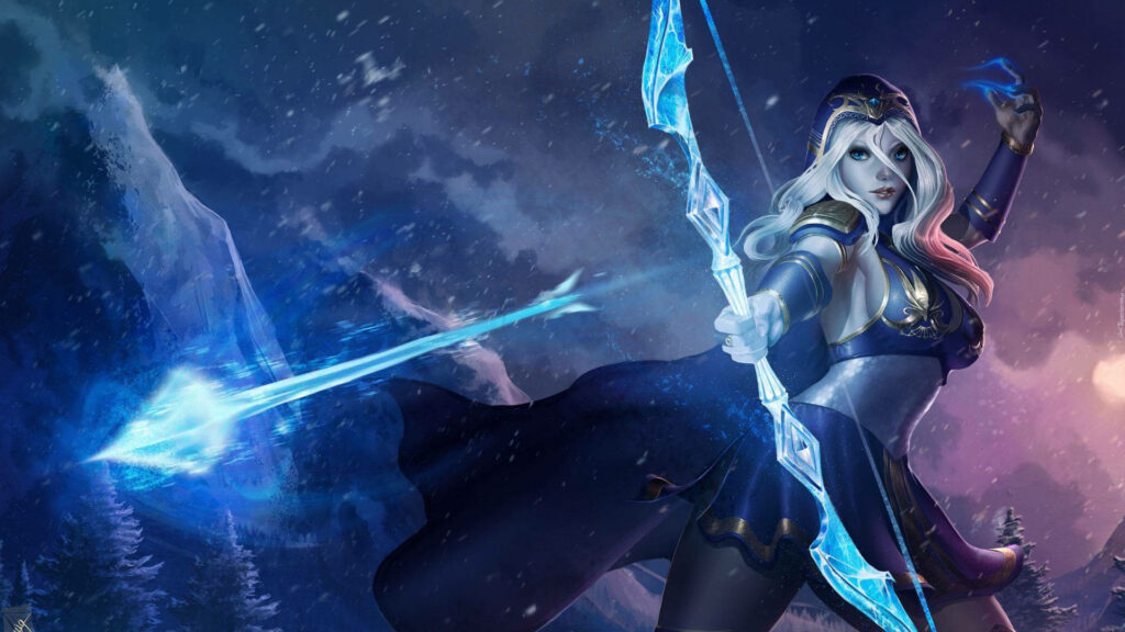 The Enchanted Archer: 3D League of Legends Wallpaper Showcasing Ashe's Radiant Bow and Arrow