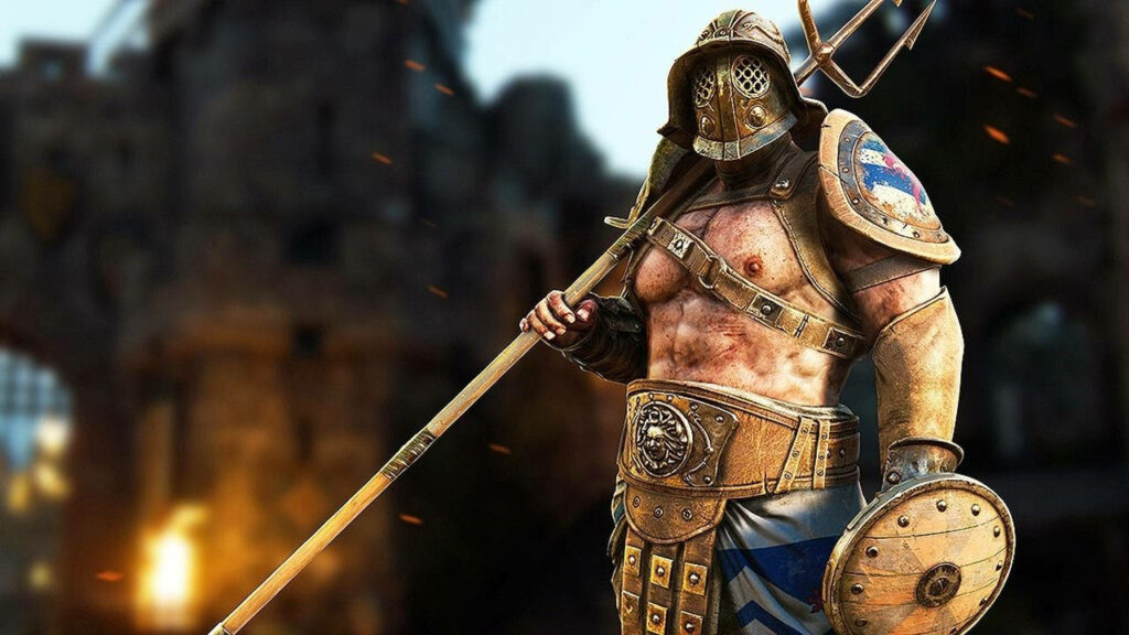 Armored warrior from For Honor ready for battle in ancient arena Wallpaper