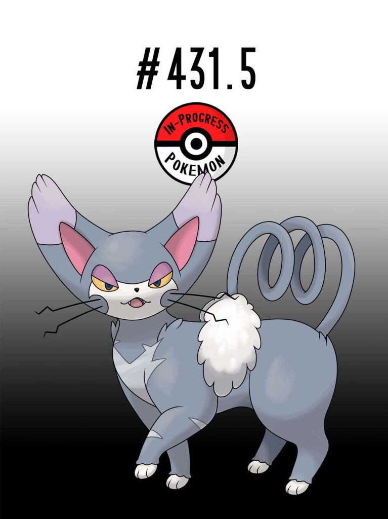 Fan-made stylized Glameow Pokémon #431.5 with grey coat and curly tail digital wallpaper