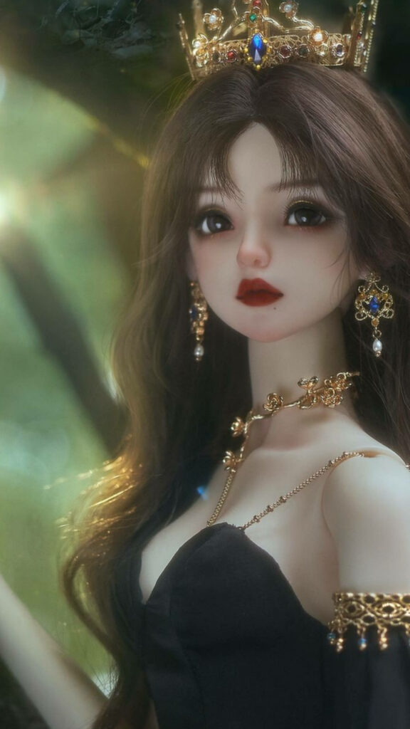 Regal Barbie: Exquisite Crown Jewels Adorn Fashionable Black Tube Top Wallpaper