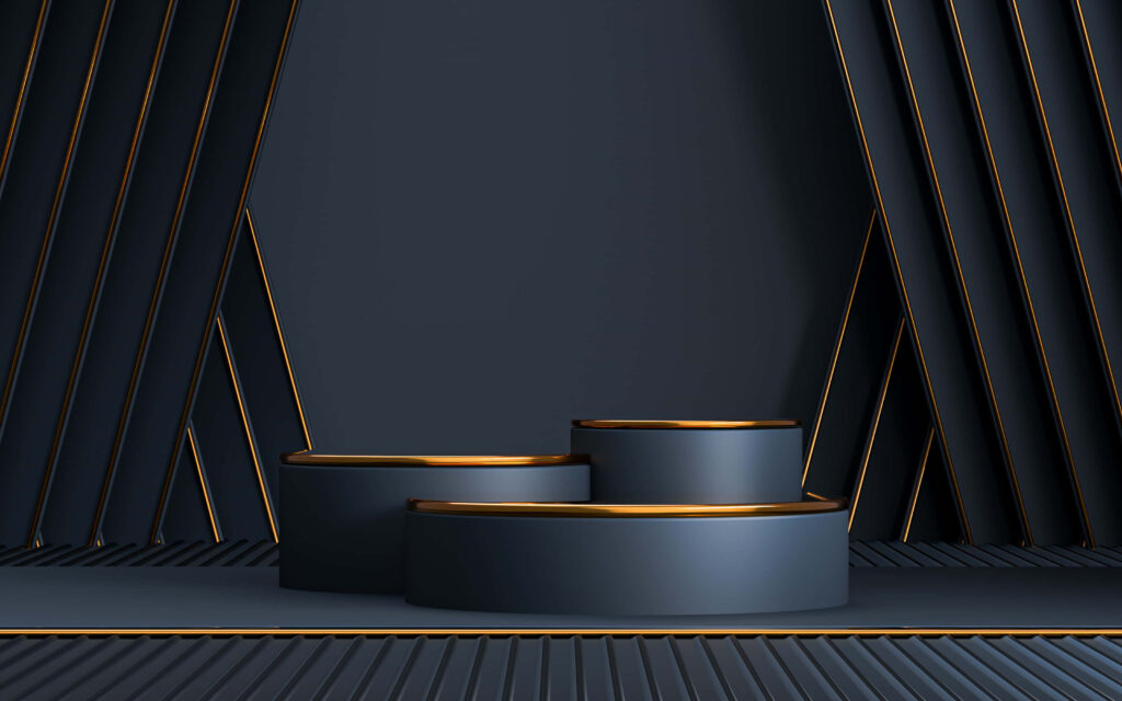 Gilded Glory: Black and Gold Stage with Podium Background Wallpaper