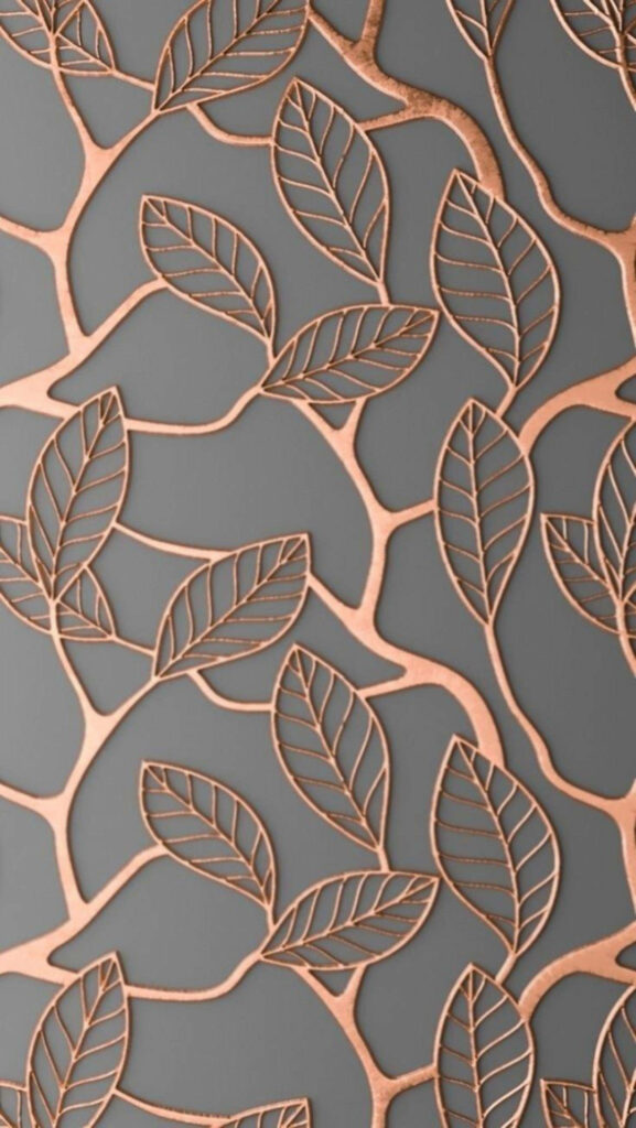 Organic Elegance: Rose Gold 3D Leaf Lattice Wallpaper on a Sophisticated Gray Background - iPhone Background Image