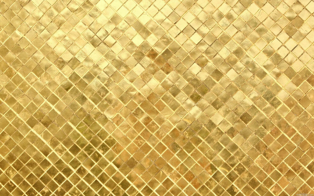 Shimmering Masterpiece: Captivating Formation of Gilded Diamond Plates on Luxurious Gold Texture Wallpaper