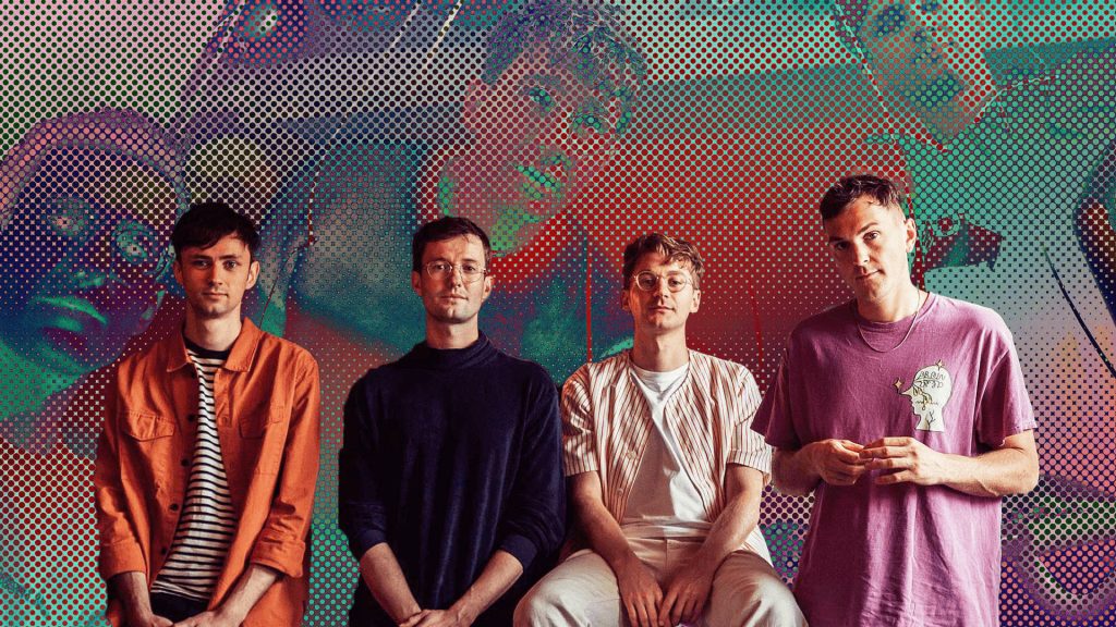 Glass Animals band members portrait with pixelated halftone dots vibrant indie pop wallpaper