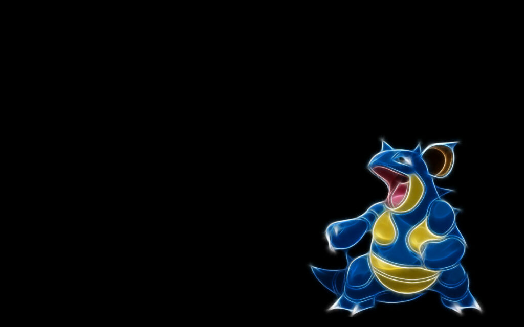 Vibrant blue Blastoise with glowing outlines on sleek black background dynamic wallpaper