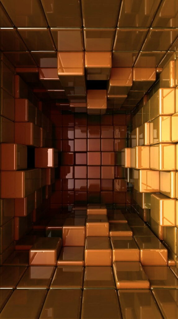 Golden Cubic Delight: Mesmerizing 3D HD Phone Wallpaper Background