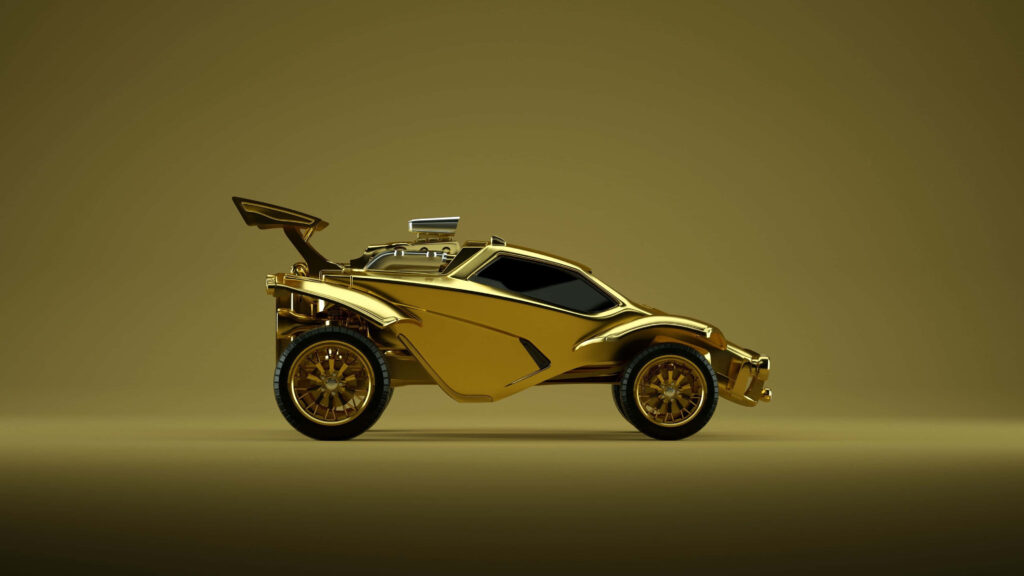 Gilded Speed: A Luxurious 4K Wallpaper Showcasing a Rocket League-inspired Octane Vehicle, bathed in Glorious Golden Hues