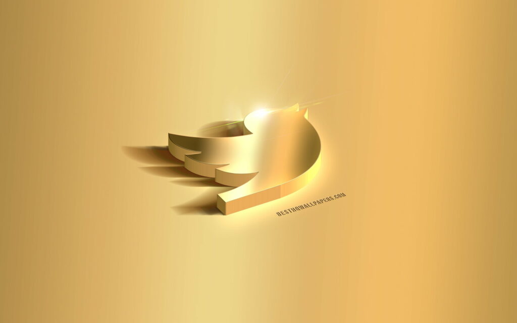 Gilded Twitter Icon: Glowing Emblem of 3D Social Media in Luxurious Gold Wallpaper