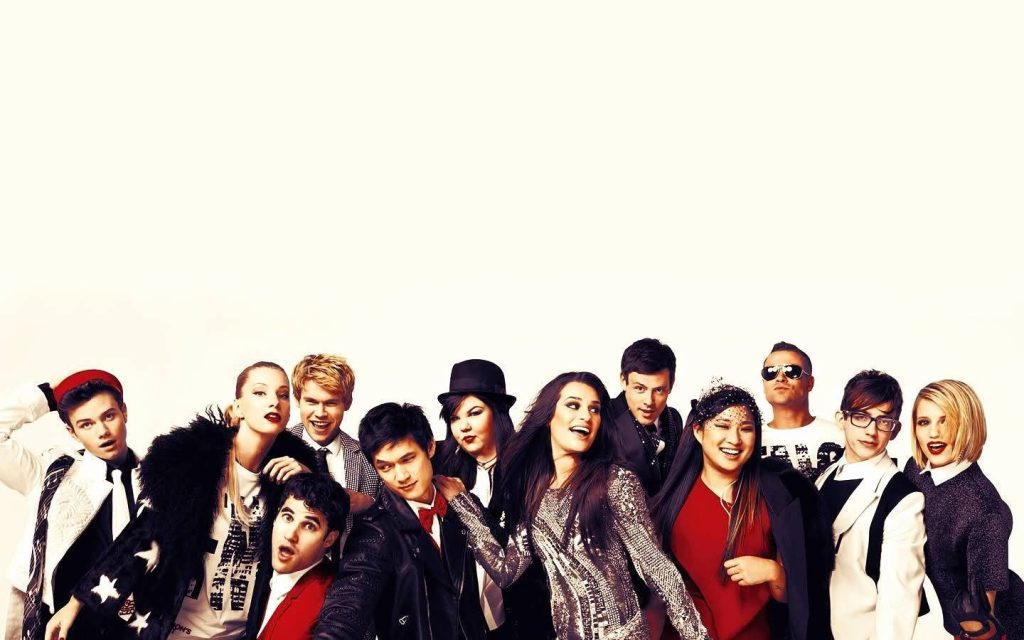 Glee Season 2 cast portrait featuring Lea Michele Cory Monteith Darren Criss vibrant wallpaper
