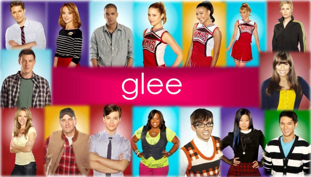 Glee Season 2 official wallpaper featuring Lea Michele Cory Monteith colorful cast collage