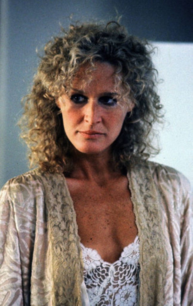Glenn Close as Alex Forrest in Fatal Attraction intense gaze white lace top classic film wallpaper