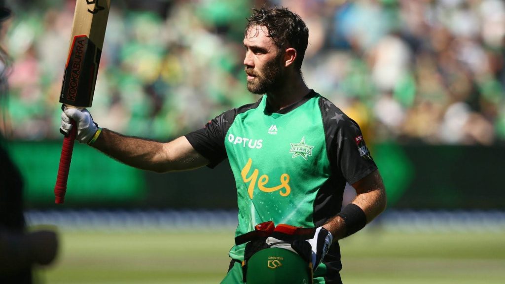 Glenn Maxwell Melbourne Stars cricket player in green black jersey batting with Kookaburra bat wallpaper