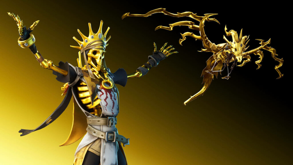 Golden Majesty: Oro Skeleton King and Skellon Glider Wallpaper