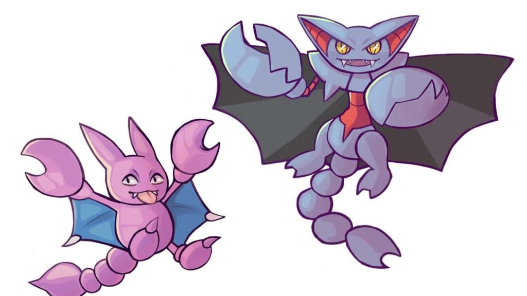 Digital fan art wallpaper featuring Gligar and Gliscor Pokémon evolution line on white background