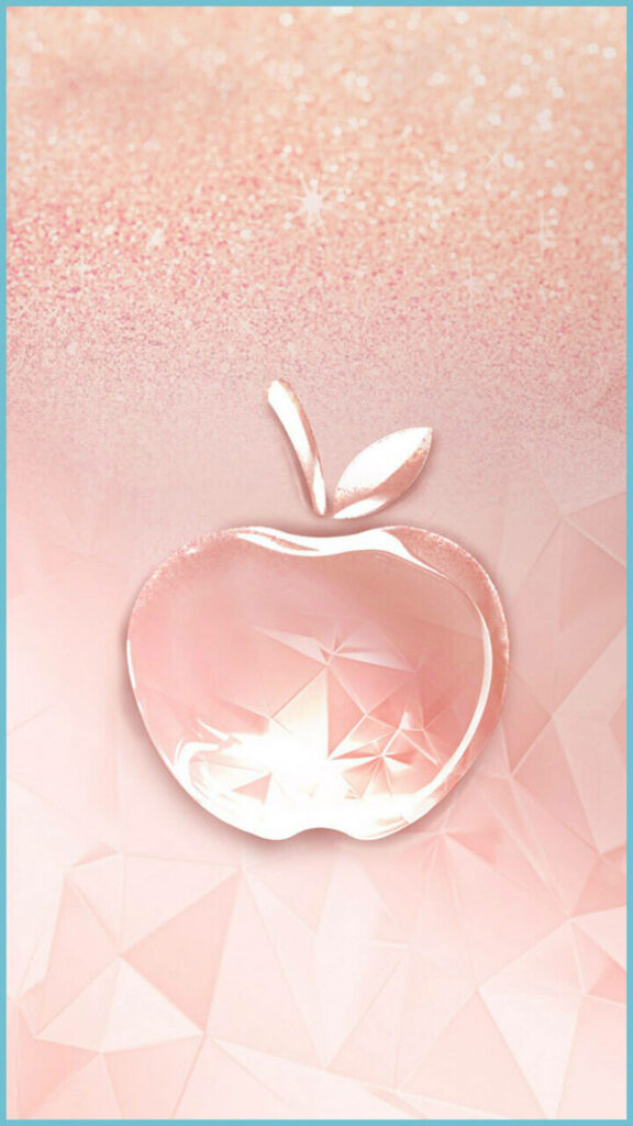 Sparkling Crystal Apple Logo Shines on Rose Gold iPhone Background with Low Poly Art and Glittering Touch Wallpaper