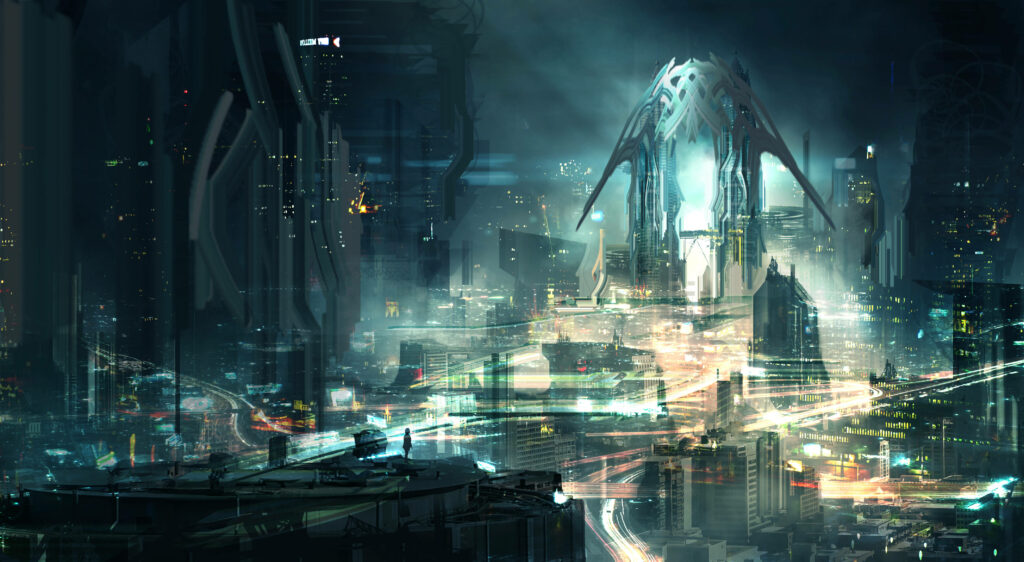 Bright Skyscrapers Illuminating the Future: 4K Ultra HD Cityscape Wallpaper