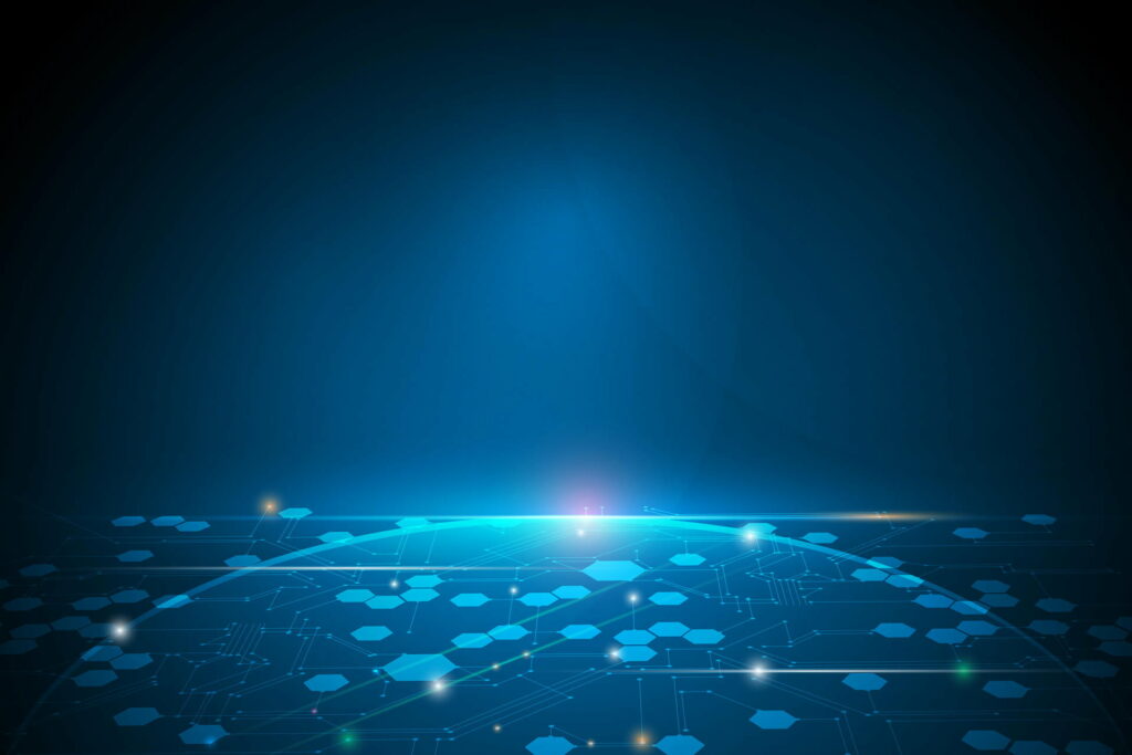 The Neon Hues of Tomorrow: A Futuristic Abstract Techscape in Brilliant Blue, Illuminated by dazzling Lights Wallpaper