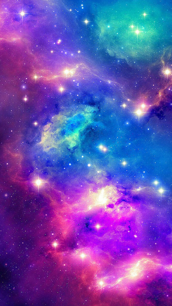 Stellar Nebula: A Vibrant Space iPhone Wallpaper featuring Luminescent Stars and Clouds