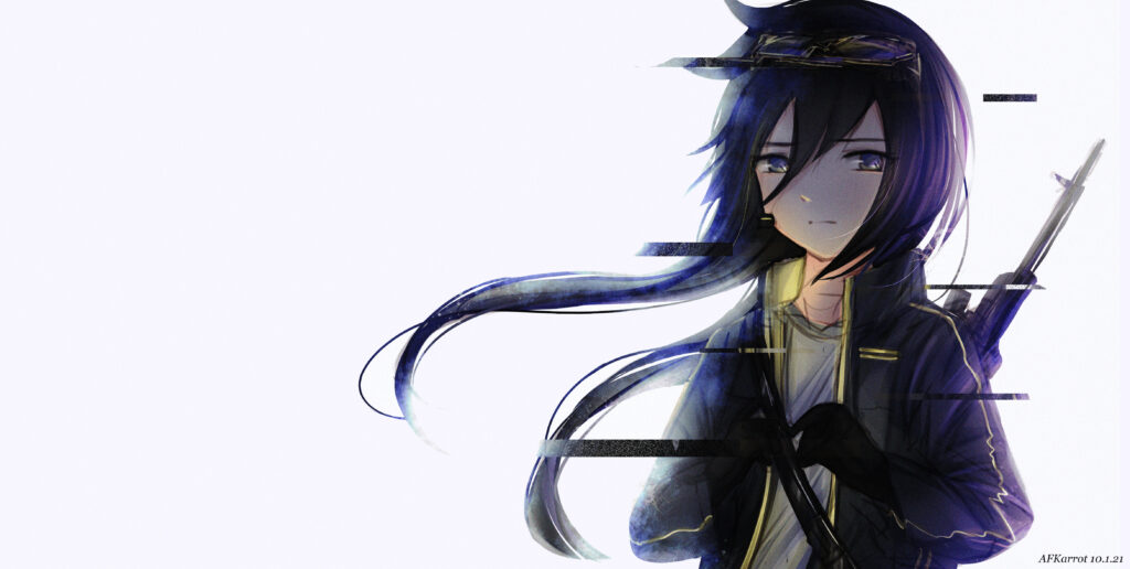 Anime Girl with Long Hair - Glitch Art Wallpaper for Modern Aesthetic