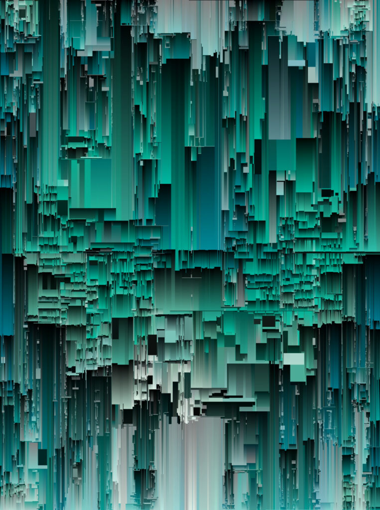 Green Digital Abstract Wallpaper: Glitch Effects & Geometric Shapes