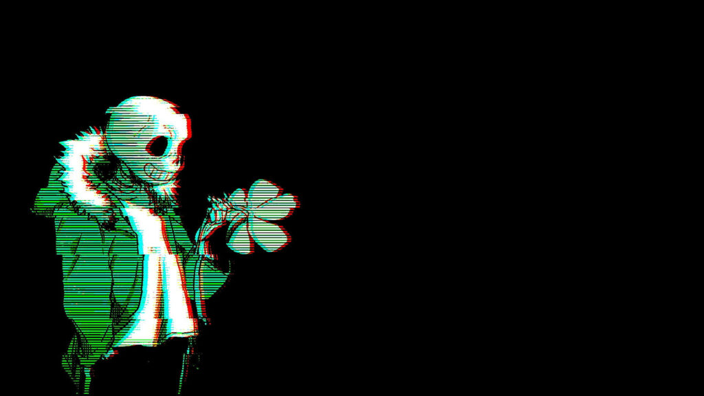 Glitched Out in Green: A Unique Skeleton Desktop Wallpaper