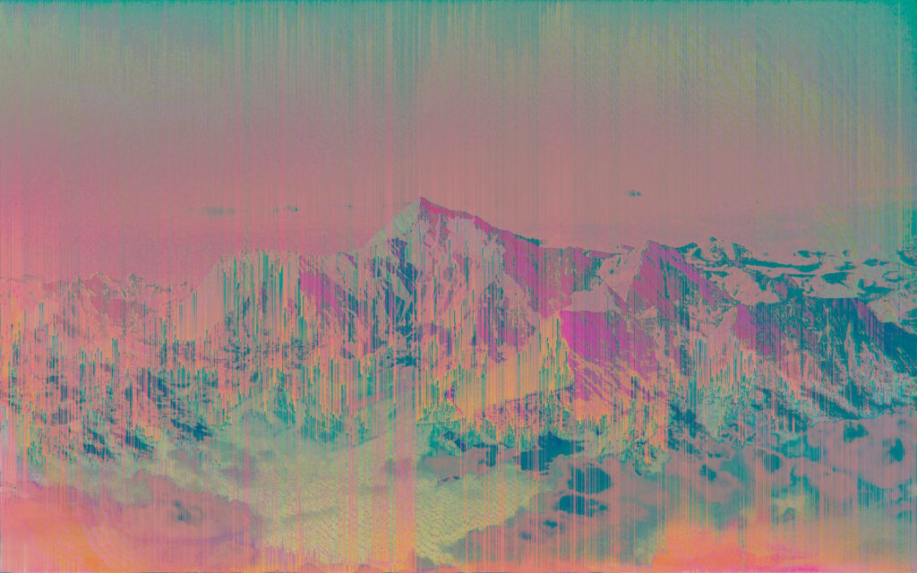 A Vaporwave Wonderland: Glitch-Infused Mountainscapes Encapsulating Dreams Wallpaper