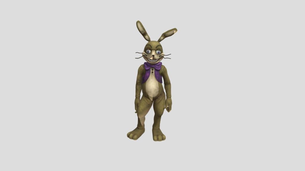 3D Glitchtrap FNAF wallpaper creepy stitched purple rabbit on clean grey background
