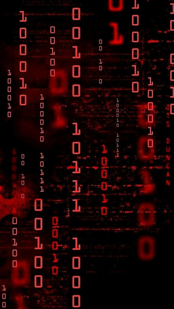 Red Binary Rain against an Eerie Matrix Wallpaper